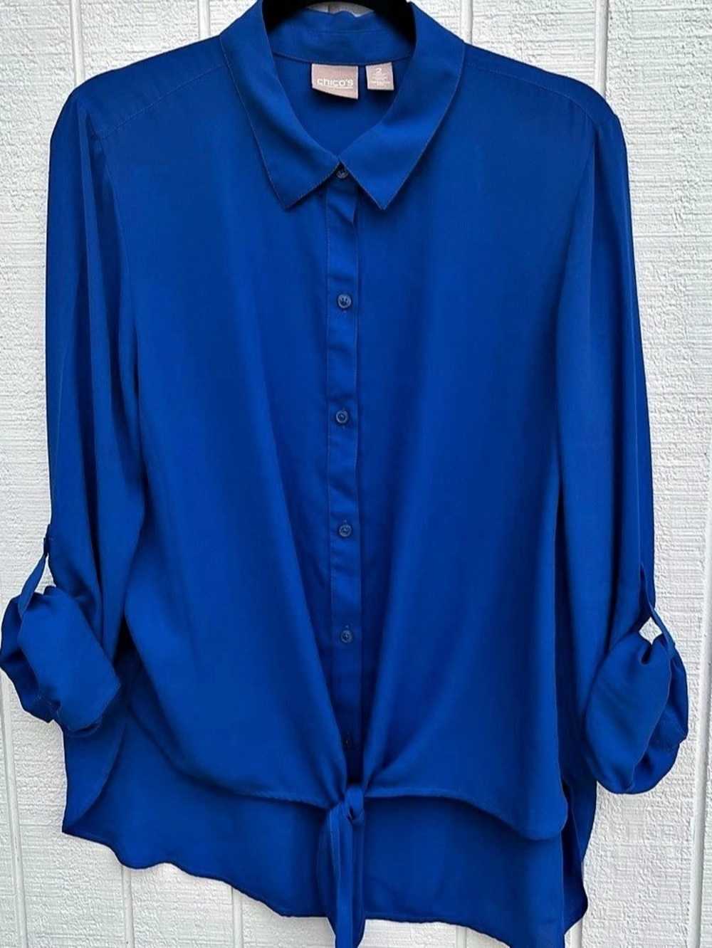 Chico's Cotton Voile Tie-Front Top Blue Size 2